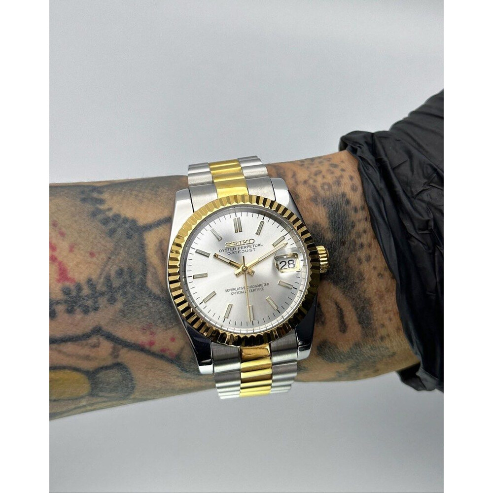 Custom Seiko Mod • 2-Tone Silver Gold DateJust President • 36mm